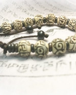 Om mani padme hum Etched Yak Bone Bracelet