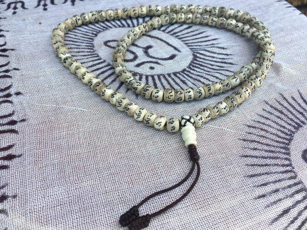 Etched Yak Bone Mantra Mala
