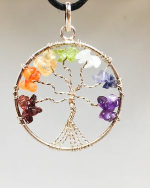 Rainbow-Chakra-Tree of Life Wire Wrap Necklace