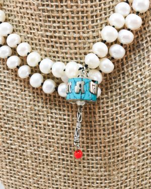 Pearl Necklace with Prayer Wheel Pendant