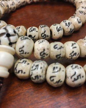 Etched Yak Bone Sanskrit Mala