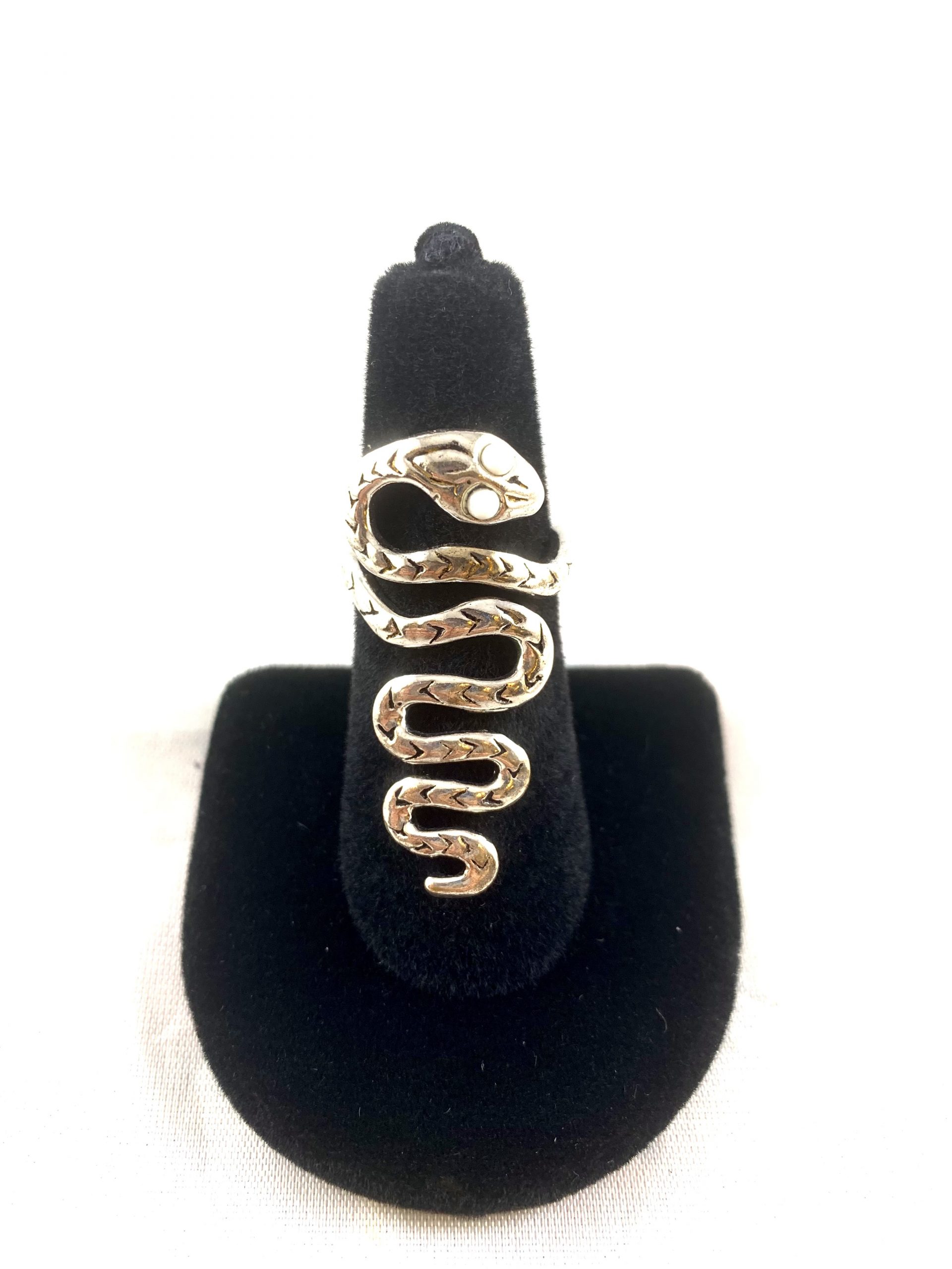 Silver Snake Ring with Moonstone Eyes