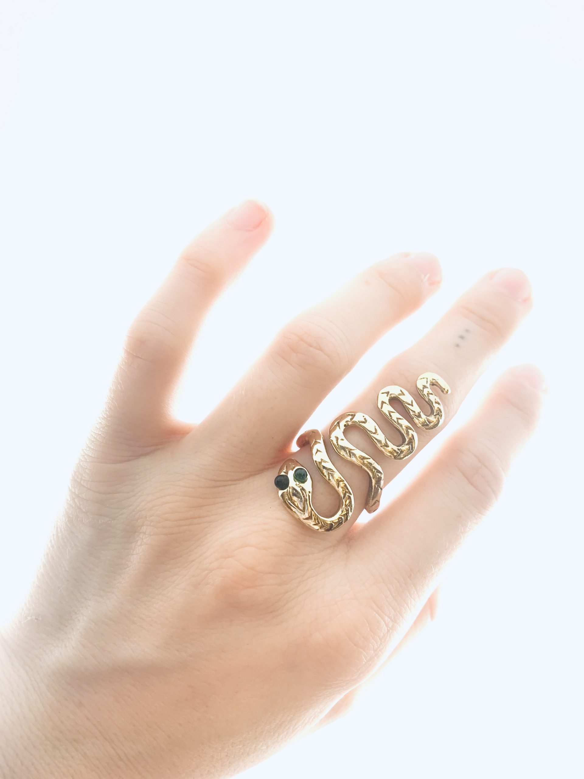 Gold Snake Ring with Jade Eyes - Image 2